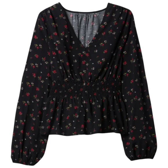 GAP Peplum Ditsy Floral Print Top Black Women's Size Medium - Picture 2 of 10